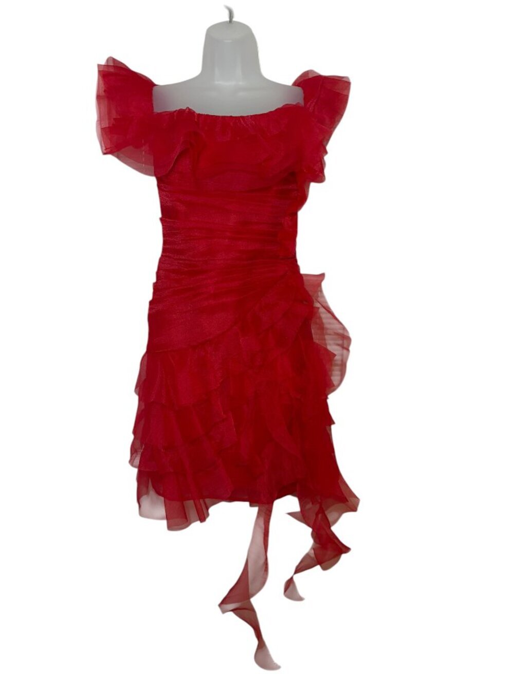 Marchesa Notte Red Ruffle Off Shoulder Dress NWT Sample Size 16